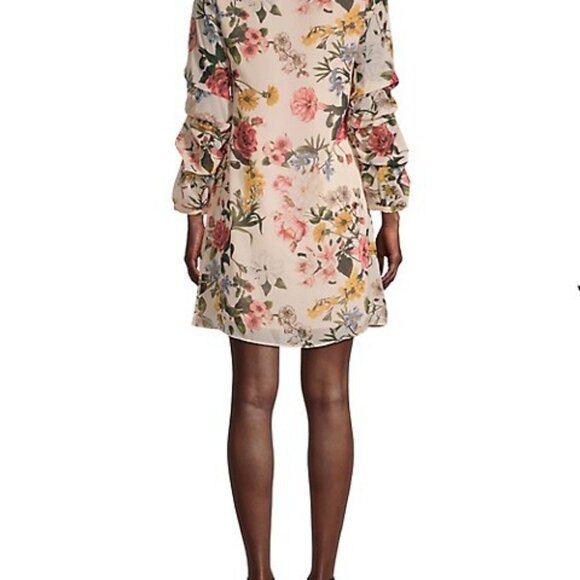 Vince Camuto V-Neck Floral Mini Dress | Pink Floral Pattern | Size 6 - Picture 2 of 10